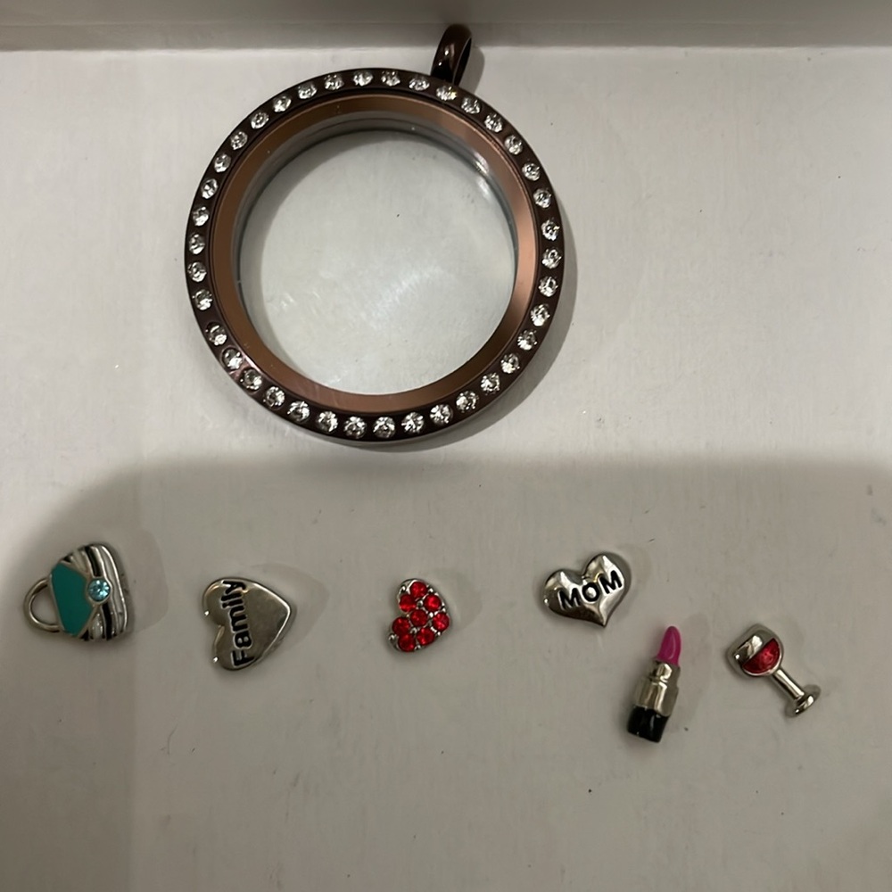 Origami Owl bronze locket with 6 charms